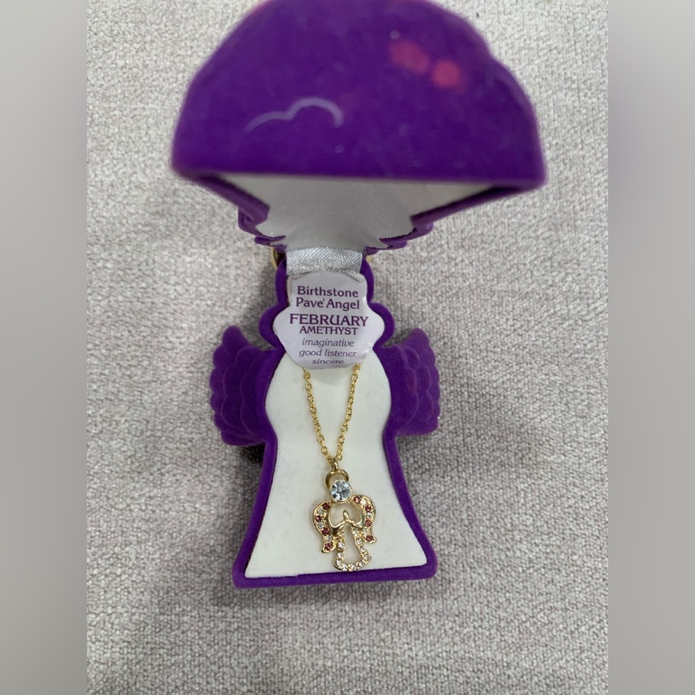 Pave Angel Pendant Necklace February Amethyst
